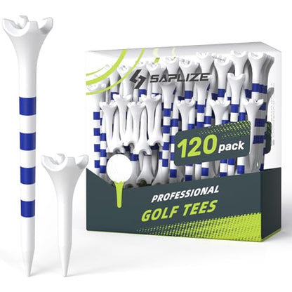 SAPLIZE Upgraded 4-Prong Golf Tees Plastic, 50/100/120/200 Pack (1-1/2", 2-3/4'', 3-1/4"), Engineered to Reduce Friction & Side Spin, Unique Golf Gifts for Golfers - color: Blue (100pcs, 3-1/4'') & White (20pcs, 1-1/2'')
