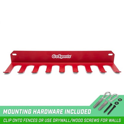 GoSports Baseball & Softball Bat Racks - Black or Red, Holds 16 Bats - Mount on Wall or Clip on Dugout Fence - color: Red