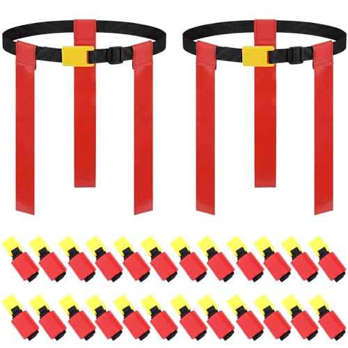 3 Flag Football Belts Flag Football Belts and Flags Adults Size Triple Flags Quick Release Sport Training Equipment - color: Red