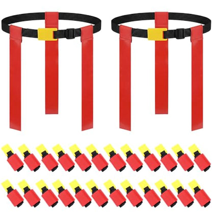 3 Flag Football Belts Flag Football Belts and Flags Adults Size Triple Flags Quick Release Sport Training Equipment - color: Red