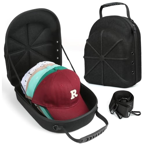 GERMUN Hard baseball hat case, Hat Carrier Travel Case with Adjustable Shoulder Strap, Hat cap case for 6 Baseball Caps - Perfect for Traveling (Black) - color: Black