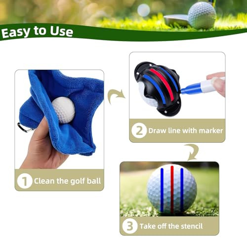 Golf Ball Marker Set with Carry Case, 3 Golf Ball Marking Stencils and 4 Color Golf Ball Markers, Golf Ball Marker Liner Marker, Golf Ball Alignment Marking Tool
