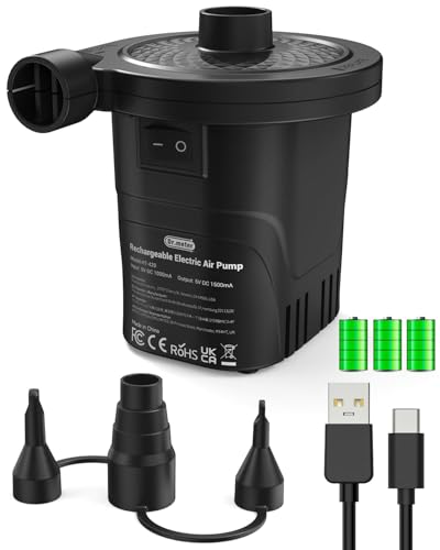Dr.meter Air Pump for Inflatables, Rechargeable 4000mAh Battery Air Mattress Pump - Portable Quick-Fill Inflator Deflator for Outdoor Camping Inflatable Pool Float Boat Raft Yoga Ball Swim Ring Airbed - style: HT-420