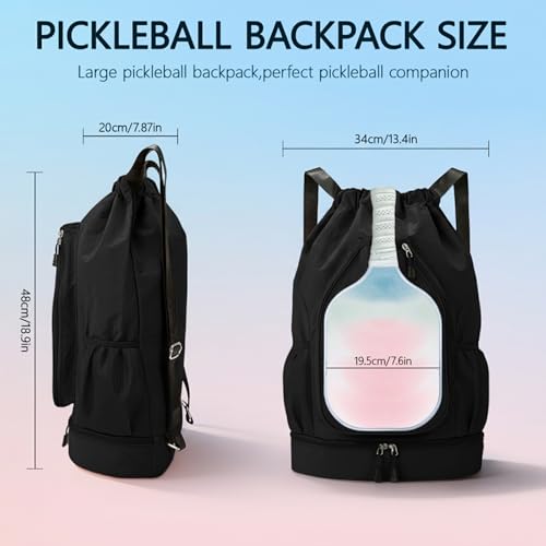 Pickleball Backpack for Women, Fit 2 to 4 Paddles, Pickleball Backpack with Shoe Compartment, Pickle Bag as Gifts for Beginner, Large Capacity Pickle Ball Bag with Paddle Cover Pocket - color: Black