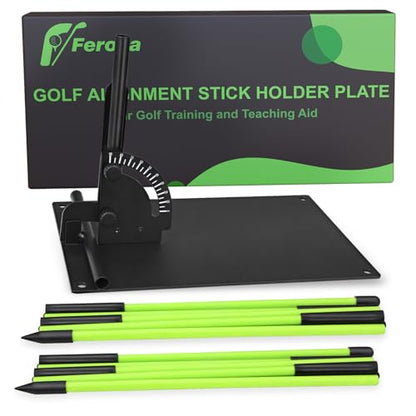 Feroca Upgraded Golf Alignment Stick Holder with Anti-Tip Base, Golf Swing Plane Trainer Enhanced Stability with Front Iron Weighs, Golf Training Aid Fix Slices & Putting