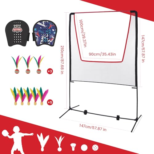 Paddle Game Set with Net – Portable for Indoor/Outdoor – 2 Wearable Gloves + 8 Birdies – Joint-Friendly Family Fun – Like Badminton, Pickleball & Tennis with a Twist