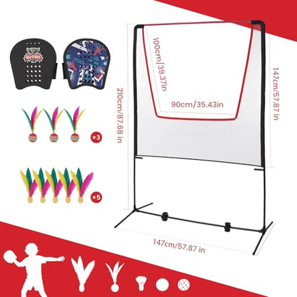 Paddle Game Set with Net – Portable for Indoor/Outdoor – 2 Wearable Gloves + 8 Birdies – Joint-Friendly Family Fun – Like Badminton, Pickleball & Tennis with a Twist
