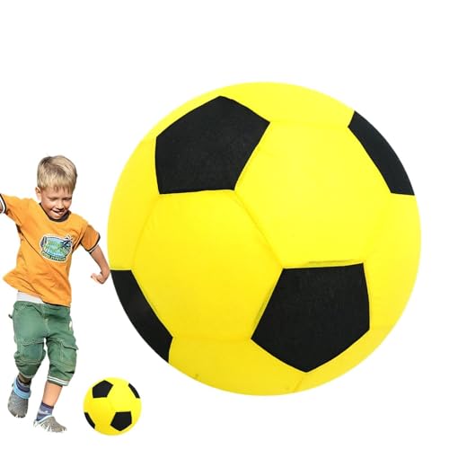 Inflatable Soft Football, Simulation Soccer Ball, 9.84 Inches Beach Toy with Leakproof, Elastic PVC Spheres, Indoor Play Toy with Bounce Design, Blow Up Football for Outdoor Use - color: Velvet Yellow
