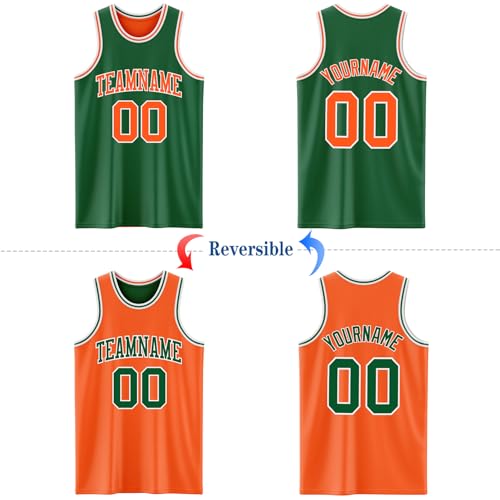 Custom Reversible Basketball Jerseys Men Youth, Personalized Sports Shirts Team Uniforms Printed Name Logo Number - color: Green and Orange