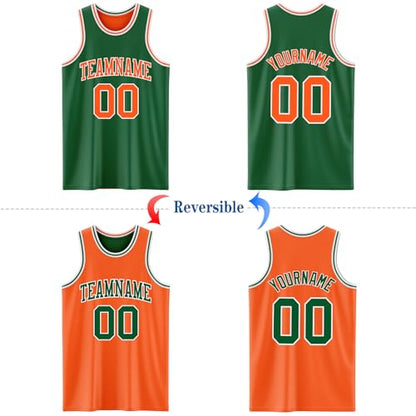 Custom Reversible Basketball Jerseys Men Youth, Personalized Sports Shirts Team Uniforms Printed Name Logo Number - color: Green and Orange