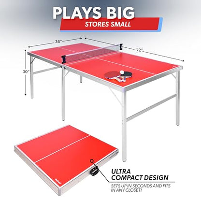 GoSports Mid-Size Table Tennis Game Set - Red or Blue - Indoor/Outdoor Portable Table Tennis Game with Net, 2 Table Tennis Paddles and 4 Balls - style: Red Table