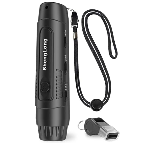 Shenglong Electronic Whistle with 3 Tones & 3 High Volume Settings - Battery Powered Emergency Safety Whistle for Coaches Referees, Teachers Outdoor Sports, Camping, Sporting Goods with Lanyard - color: Black