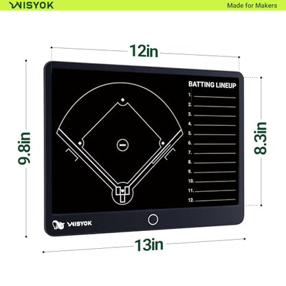 WISYOK Electronic Baseball Coaching Board, LCD Coach Clipboard, Digital Strategy Marker Lineup Board with Pen for Game, Training, Teaching - style: Baseball LCD