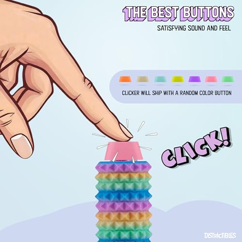 Distractibles Spike Roller Clicker, Tactile Pain Stim Fidget with Clicker Switch, Pain Stimulation Roller with Lanyard (Rainbow) - color: Rainbow