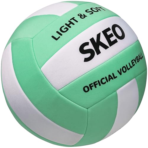 SKEO Silent Soft Volleyball for Indoor, Lightweight Design Safe and Quiet Fabric Volleyball for Kids Youth Beginners, Perfect for House Leisure Yard Training Practice Games(Deflated) - color: Light Blue and White.