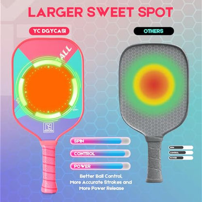 YC DGYCASI 16mm Pickleball Paddles Professional, USAPA Approved, T700 Carbon Fiber Pickleball Paddle Thermoformed, High Grit & Spin, 5.5” Elongated Handle, Handle Girth 4.25”, 8.3oz, with Cover Case - color: Pink