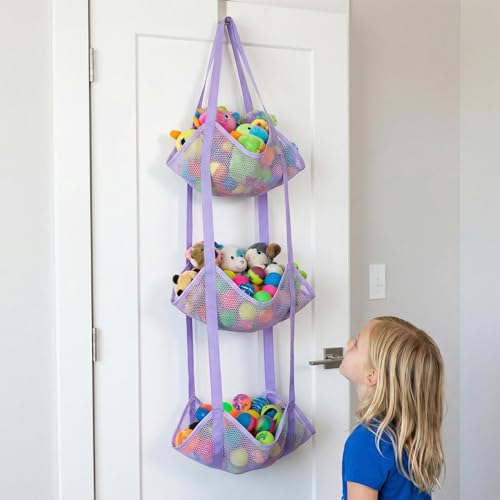Basketball Holder Bag, Space-Saving Design, 83x33x33cm, 3 Tier Over The Door Ball Holder Bag, Soccer Equipment Organizer Bags, Quick Access Design, for Volleyball Football Gym - color: Aqua Violet