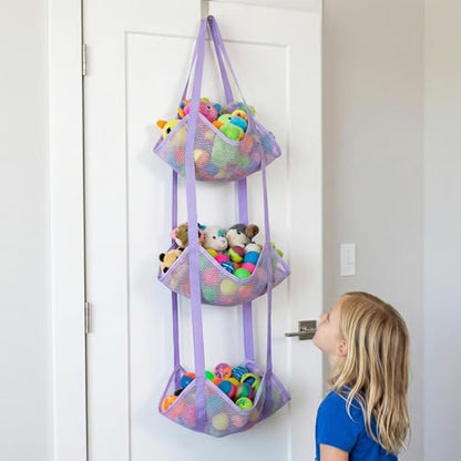 Basketball Holder Bag, Space-Saving Design, 83x33x33cm, 3 Tier Over The Door Ball Holder Bag, Soccer Equipment Organizer Bags, Quick Access Design, for Volleyball Football Gym - color: Aqua Violet