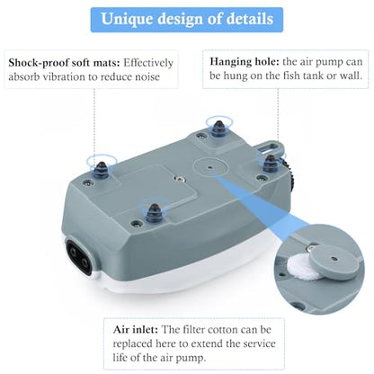 Dual Outlet Aquarium Electric Air Pump, Whisper Adjustable Fish Tank Aerator, Quiet Oxygen Pump with Accessories for 20 to 100 Gallon - style: 3W-80GPH