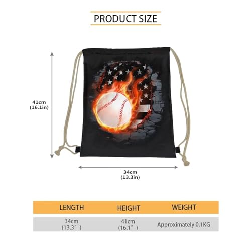 Mumeson Drawstring Backpack Lightweight Gym Sport Bag With Adjustable Strap, Baseball American Flag Print - color: Baseball American Flag Print