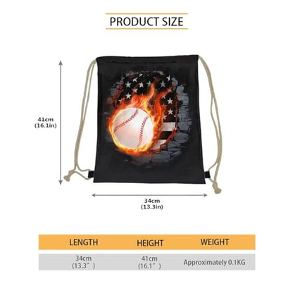 Mumeson Drawstring Backpack Lightweight Gym Sport Bag With Adjustable Strap, Baseball American Flag Print - color: Baseball American Flag Print