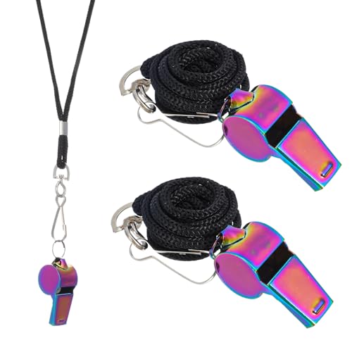 Mabor 2Pcs Coaches Whistle with Lanyard Metal Stainless Steel Sports Whistle Loud Sound for Coaches Referees Coaching Official Kids Teacher