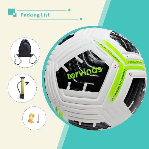 Soccer Ball Size 5,4 – Thermal Bonded Waterproof PU Leather, Professional Training & Match Ball for Youth & Adults, with Pump & Bag, Training Gift Set - color: black