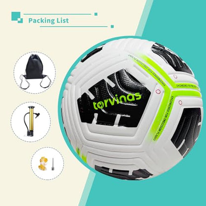 Soccer Ball Size 5,4 – Thermal Bonded Waterproof PU Leather, Professional Training & Match Ball for Youth & Adults, with Pump & Bag, Training Gift Set - color: black