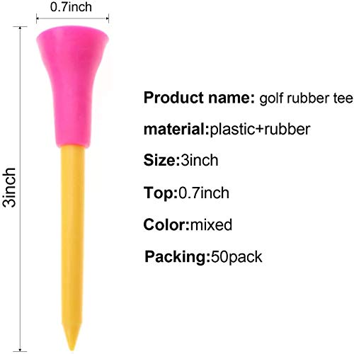 Crestgolf Rubber Cushion Top Plastic Golf Tees Mixed Colors Pack of 50pcs - size: 2-3/4"