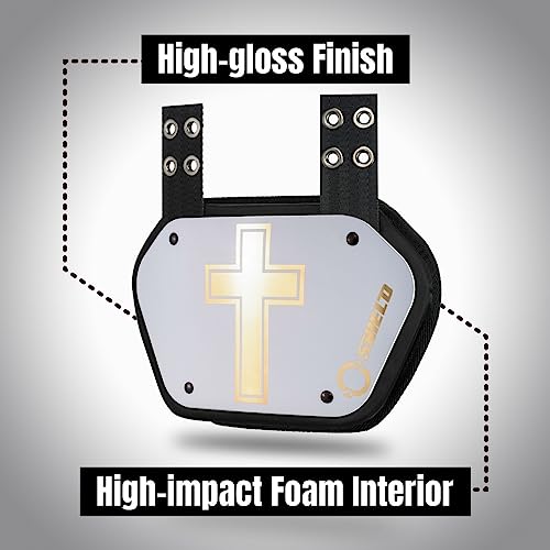 O Shield Golden Cross Chrome Football Back Plate, Lower Back Pads for Football Players, Rear Protector, Cross Series - size: Adult (Weight more than 180 Pounds), style: Golden Cross White