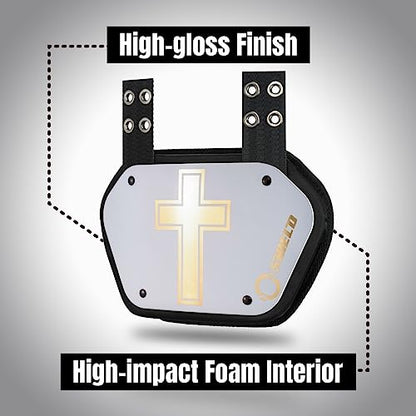 O Shield Golden Cross Chrome Football Back Plate, Lower Back Pads for Football Players, Rear Protector, Cross Series - size: Adult (Weight more than 180 Pounds), style: Golden Cross White
