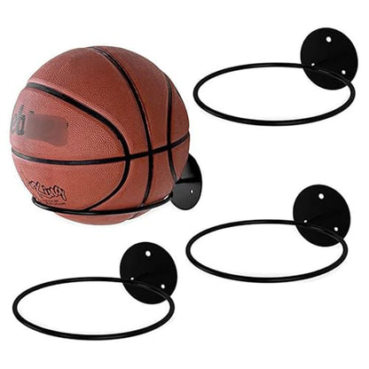 2 Pack Basketball Storage Rack, 7.5 Inch Diameter Alloy Wall Mounted Black Basketball Holder for Sports