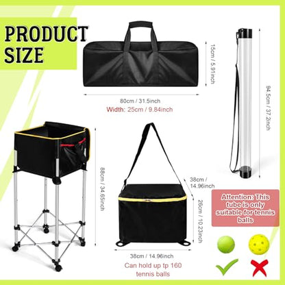 Deekin 2 Pcs Portable Ball Cart and Tennis Ball Pickup Collector Tennis Basket on Wheels with Storage Bag Tennis Ball Picker Upper Tennis Ball Tube Retriever for Baseball Storage (Medium Tube)