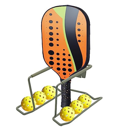 Wall Mounted Metal Tennis Racket Holder - Heavy-Duty Steel Hanging Badminton Racket Storage Rack Ping Pong Paddle Holder Holds 8 Balls 5 Racquets with Hardware and Anti-Scratch Silicone Tube