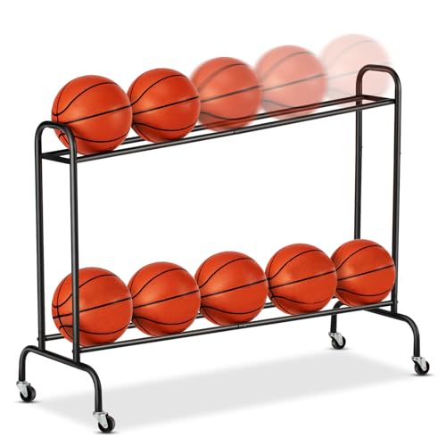 EXTCCT Tilt Basketball Rack Ball Storage Holder - Tilt Basketball Shooting Training Rack, Garage Sports Equipment Organizer, Outdoor and Indoor Rolling Balls Cart with Wheels - color: 1 PC