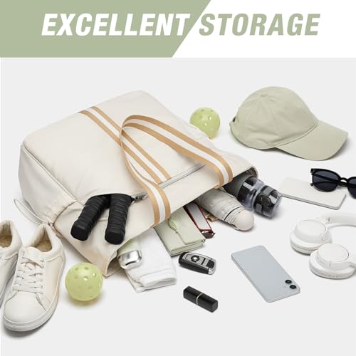 G4Free Pickleball Bag, Pickleball Tote Bag for Women Men, External Ball Bag with Shoe Compartment & Paddle Cover Pocket - color: Beige&yellow