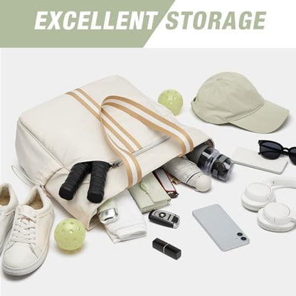 G4Free Pickleball Bag, Pickleball Tote Bag for Women Men, External Ball Bag with Shoe Compartment & Paddle Cover Pocket - color: Beige&yellow