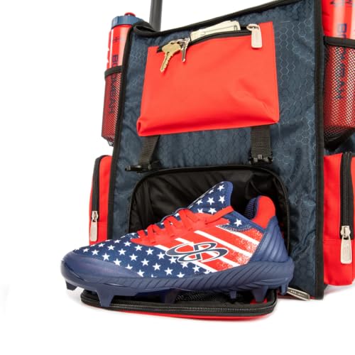 Boombah Mini Superpack Youth Bat Pack: USA Stars & Stripes Black Ops Black & White, Baseball & Softball Bag with 2 Bat Sleeves and Shoe Compartment