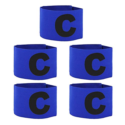 COMOK Football Soccer Elastic Captain Armband Basketball Adjustable Player Bands for Kids and Youth, 5 Pack - color: Blue