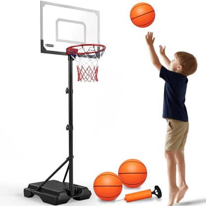 Kids Portable Basketball Hoop, Adjustable Height 38-75in/3.2-6.2FT Tall Toddler Basketball Toy, Fillable Base, Indoor Outdoor Backyard Pool Sport Game Gift for Boy Girl Ages 3 4 5 6 7 8 Years Old - style: SET1