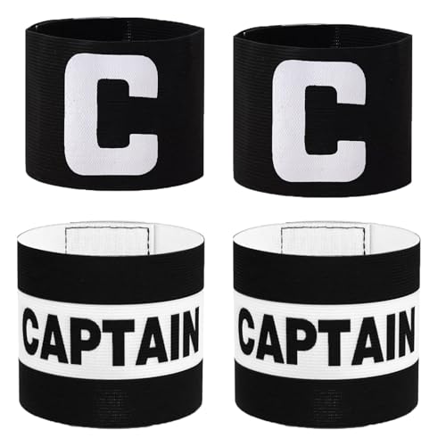 4PCS Black Captain Arm Bands for Soccer, 2 Types Adjustable Soccer Captain Armband,Elastic Captain’s Armband Training Arm Band Football for Adults and Youth Volleyball Team