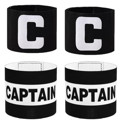 4PCS Black Captain Arm Bands for Soccer, 2 Types Adjustable Soccer Captain Armband,Elastic Captain’s Armband Training Arm Band Football for Adults and Youth Volleyball Team