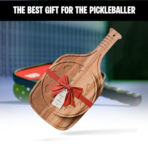 New – Set of Pickleball Paddle & Ball Charcuterie Board Set – Acacia Wood Cheese & Cutting Board (16.9” x 8.1”) Pickleball Gifts for Men/Women, Pickle Ball Plates, Pickle Ball Accessories
