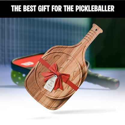 New – Set of Pickleball Paddle & Ball Charcuterie Board Set – Acacia Wood Cheese & Cutting Board (16.9” x 8.1”) Pickleball Gifts for Men/Women, Pickle Ball Plates, Pickle Ball Accessories