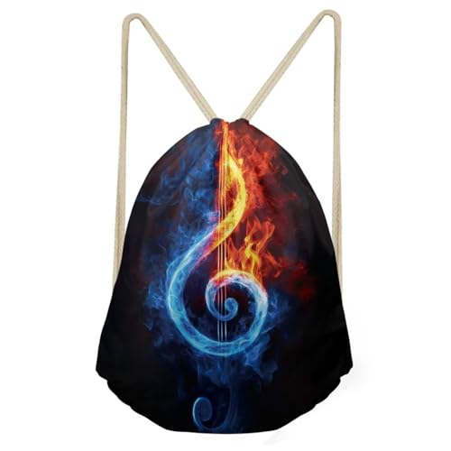 Mumeson Fire Music Note Gym Bag Travel Shopping Bag Laptop Drawstring Bag Hiking Backpack for Women Girls - color: Fire Music Note