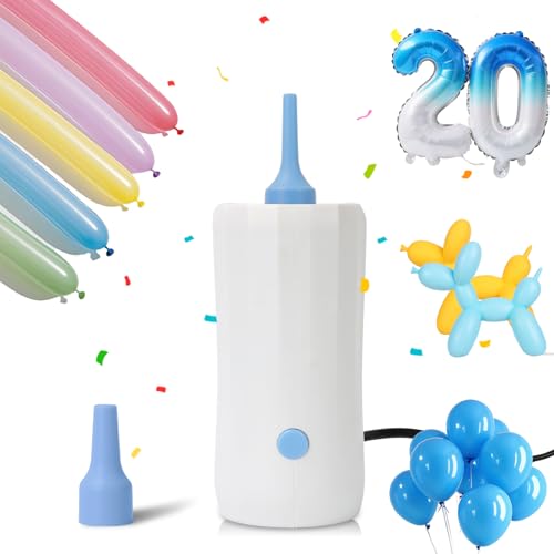 Ball Pump Balloon Pumps Electric, Balloon Pump Portable Long Animal Balloon Pump, Electric Blower Machine Inflator Basketball Pump 260 Balloon Pump for Party/Wedding/Birthday Decorations - color: Blue and White
