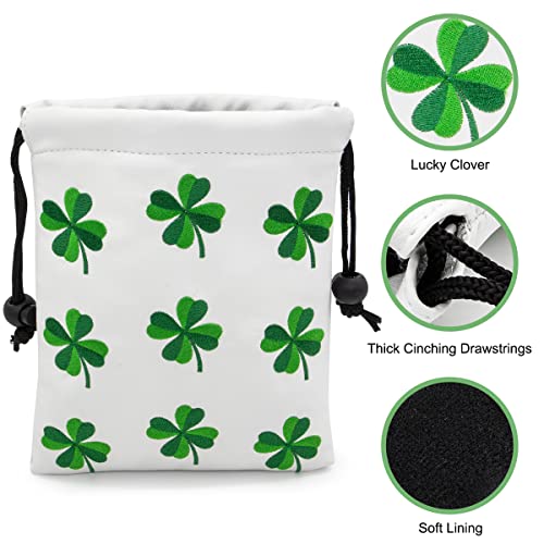 Golf Valuables Pouch, Leather Golf Tee Pouch with Drawstring Closure Golf Ball Tee Handbag Portable Golf Accessories - color: Lucky Clover