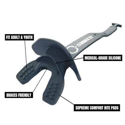 O Shield Striker Football Mouth Guard with Connected Strap, No Boil Brace Friendly Lip Guard for Tackle Football, Youth and Adult - color: Navy Blue
