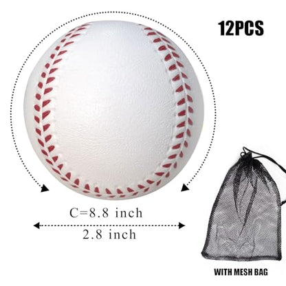 12 Pack Foam Baseballs Soft Baseballs with Mesh Bag for Teenager Players Training Ball Sporting Batting Ball Safety Hitting and Fielding Indoor Outdoor White