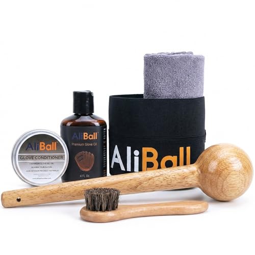 AliBall Baseball Glove Break-in Kit - Complete Set with Glove Mallet, Oil, Conditioner, Wrap, Brush & Cloth - Quickly Soften & Shape Your Baseball/Softball Mitt (Pro Classic)